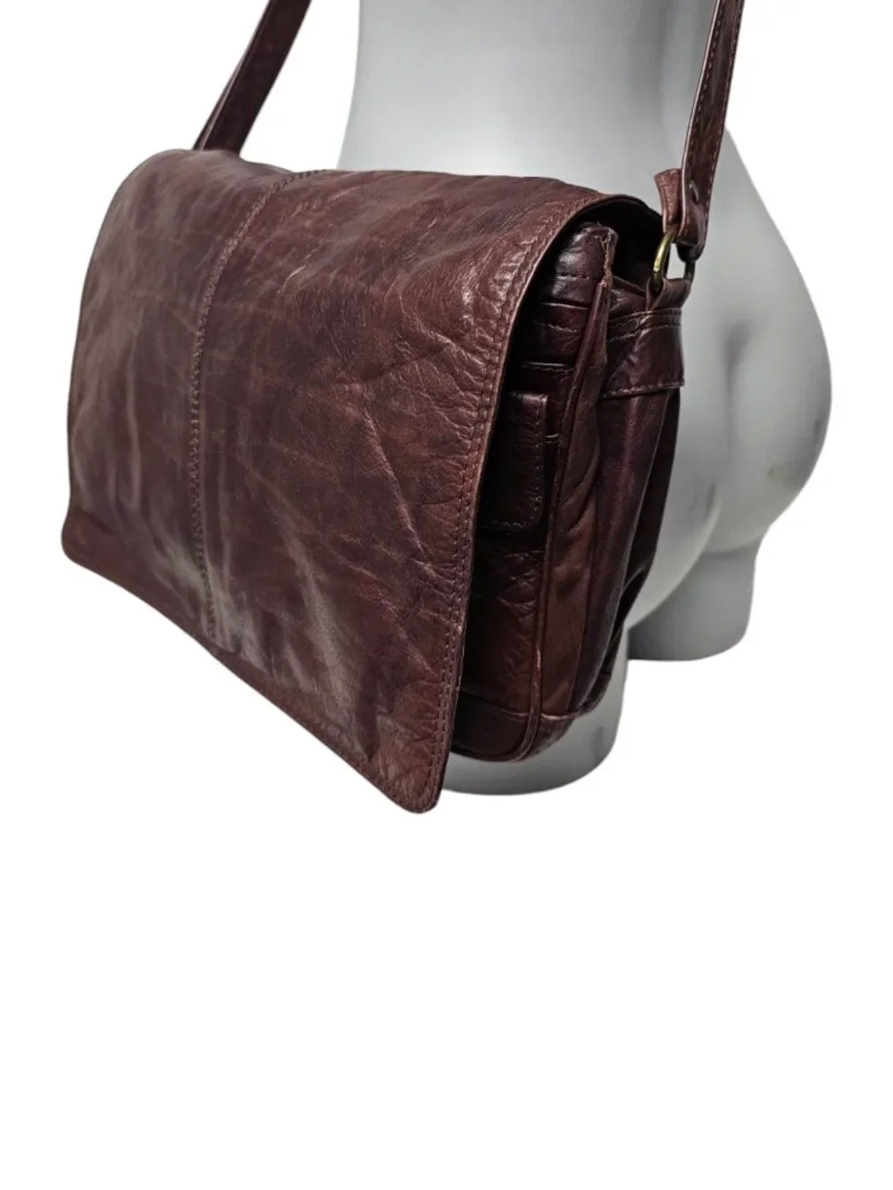 burgundy soft leather fold-over crossbody bag